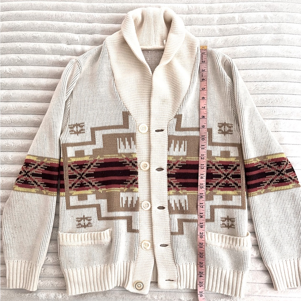 Pendleton Cream and Red Patterned Crewneck Sweater